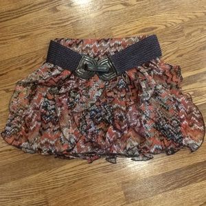 Wet seal orange and brown ruffled mini skirt